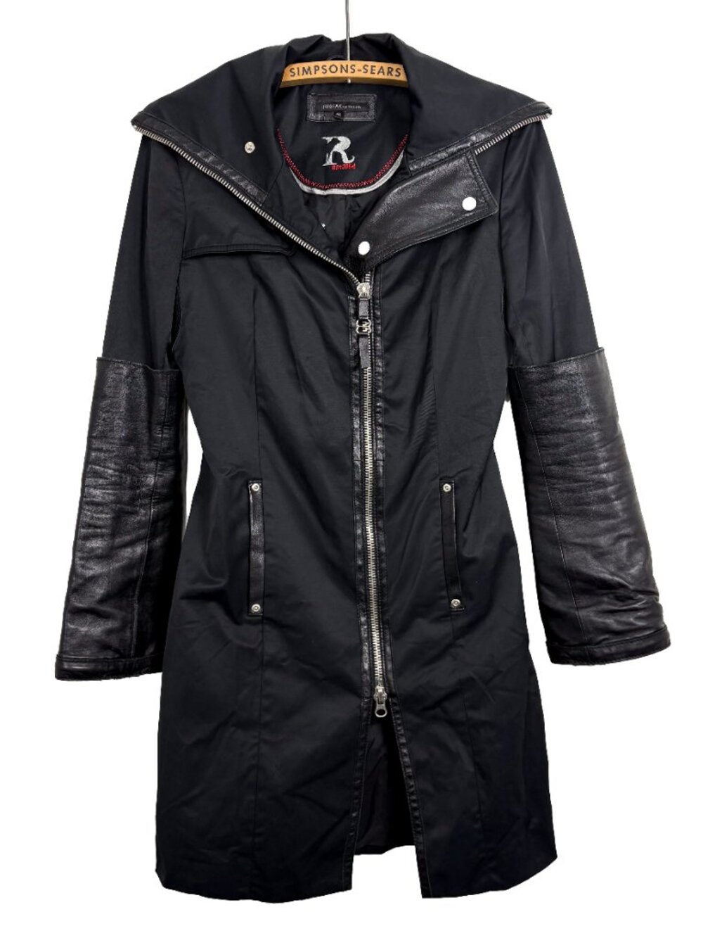 RUDSAK Womens Mixed Media Moto Zip Jacket Black Leather Sleeves Size XS